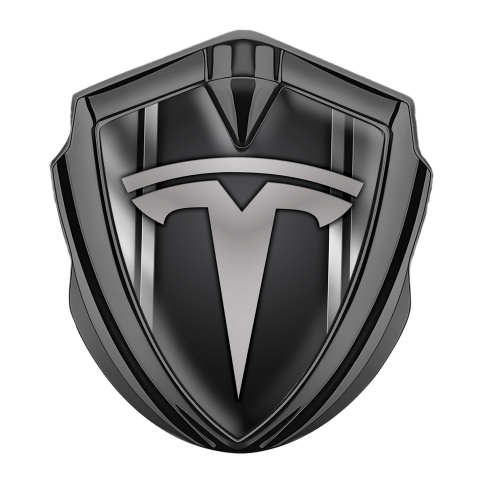 Tesla 3D Car Metal Emblem Graphite Metallic Effect Stripes Design