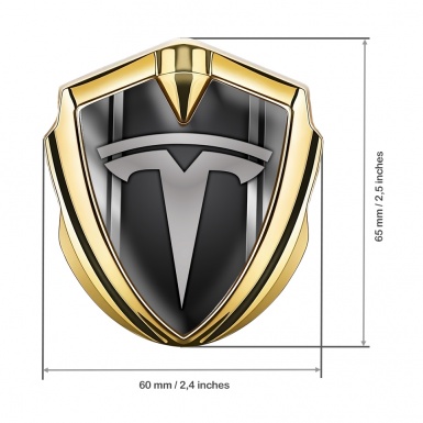 Tesla 3D Car Metal Emblem Gold Metallic Effect Stripes Design