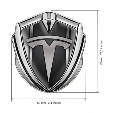 Tesla 3D Car Metal Emblem Silver Metallic Effect Stripes Design