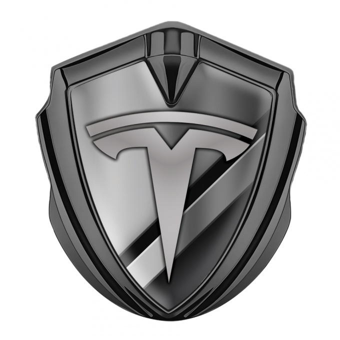 Tesla Bodyside Emblem Graphite Metallic Diagonal Stripes Design
