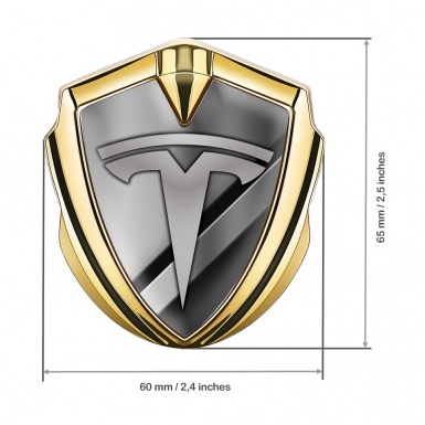 Tesla Bodyside Emblem Gold Metallic Diagonal Stripes Design