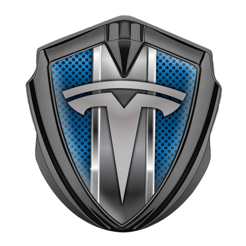 Tesla Trunk Emblem Graphite Metallic Stripe Blue Mesh Design