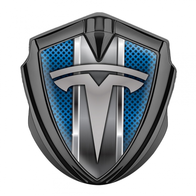 Tesla Trunk Emblem Graphite Metallic Stripe Blue Mesh Design