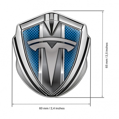 Tesla Trunk Emblem Silver Metallic Stripe Blue Mesh Design