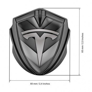 Tesla Metal Emblem Badge Graphite Grey V Shaped Template Design