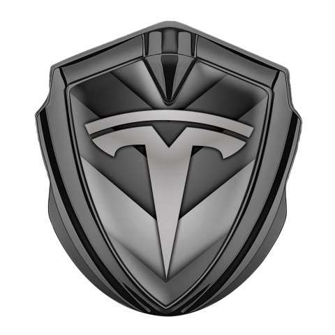 Tesla Metal Emblem Badge Graphite Grey V Shaped Template Design