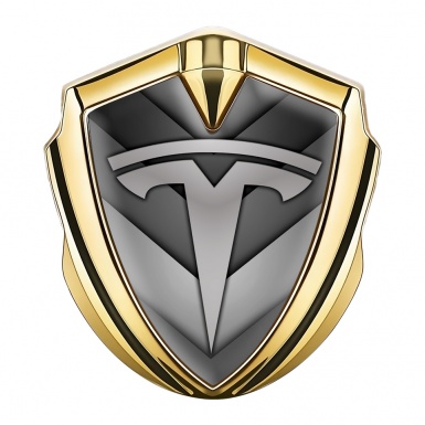 Tesla Metal Emblem Badge Gold Grey V Shaped Template Design