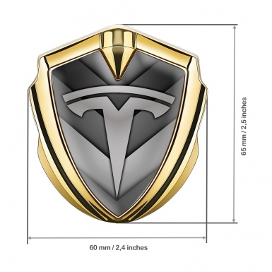 Tesla Metal Emblem Badge Gold Grey V Shaped Template Design