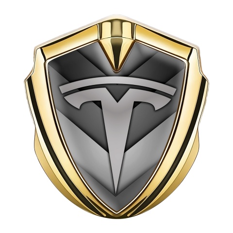 Tesla Metal Emblem Badge Gold Grey V Shaped Template Design