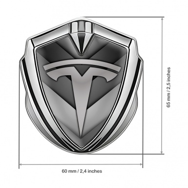 Tesla Metal Emblem Badge Silver Grey V Shaped Template Design