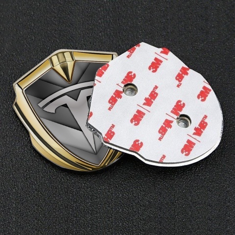 Tesla Metal Emblem Badge Silver Grey V Shaped Template Design