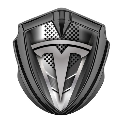 Tesla 3D Car Metal Emblem Graphite Grey Mesh Sharp V Template