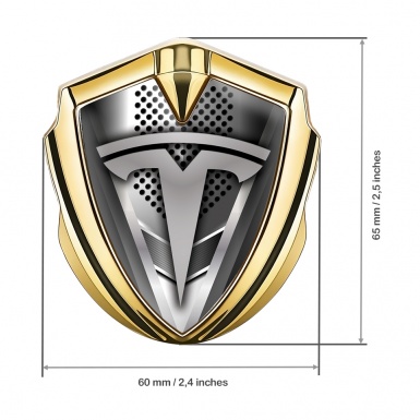 Tesla 3D Car Metal Emblem Gold Grey Mesh Sharp V Template