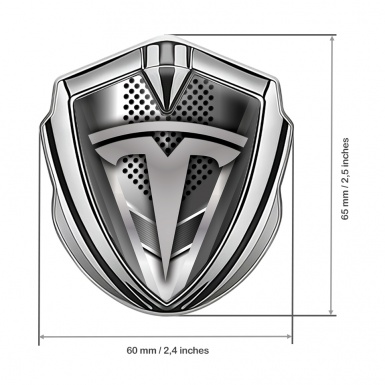 Tesla 3D Car Metal Emblem Silver Grey Mesh Sharp V Template