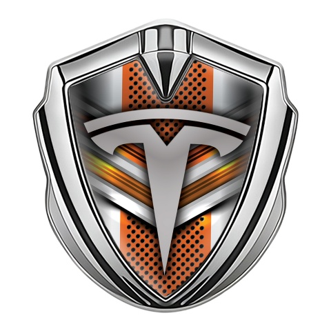 Tesla Fender Emblem Badge Silver Orange Elements Edition