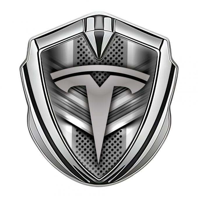 Tesla Fender Metal Emblem Badge Silver Grey Elements V Design