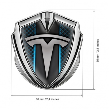 Tesla Trunk Emblem Badge Silver Blue Grid Straight Line Design