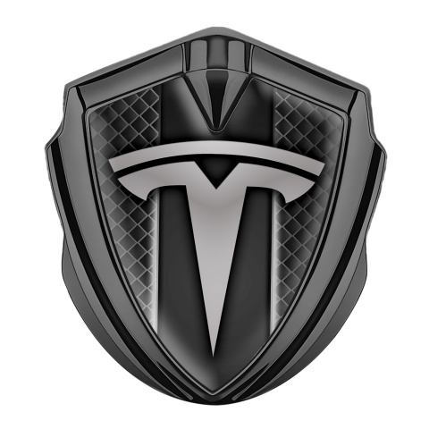 Tesla Trunk Emblem Badge Graphite Grey Grid Straight Line Design