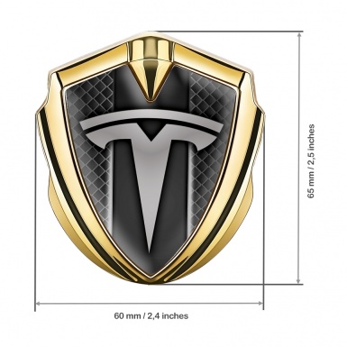 Tesla Trunk Emblem Badge Gold Grey Grid Straight Line Design