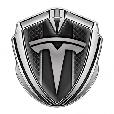 Tesla Trunk Emblem Badge Silver Grey Grid Straight Line Design