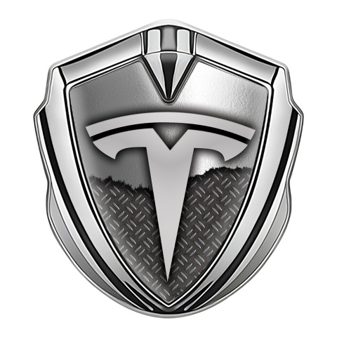 Tesla 3D Car Metal Emblem Silver Half Metal Plate Edition