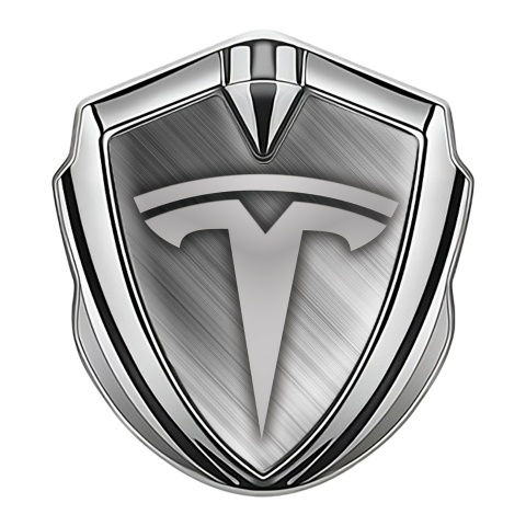 Tesla Tuning Emblem Self Adhesive Silver Brushed Aluminum Effect