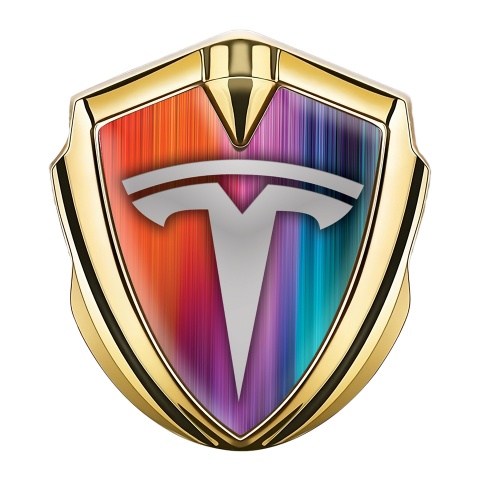 Tesla Fender Emblem Badge Gold Full Spectrum Color Design
