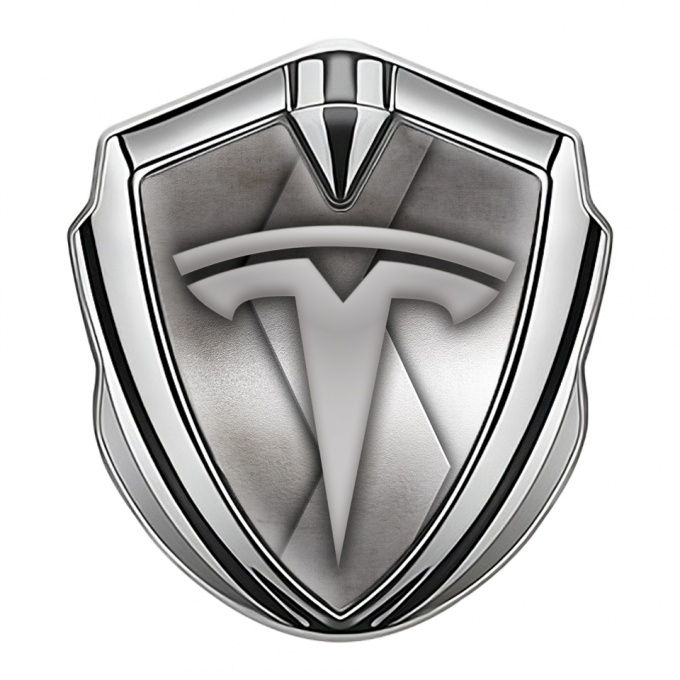 Tesla Trunk Emblem Badge Silver Metallic Slab Grey Edition
