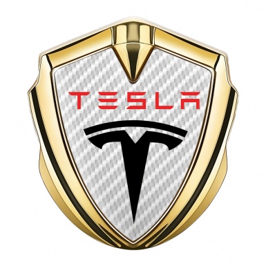 Tesla Trunk Metal Badge Gold White Carbon Red Logo Design