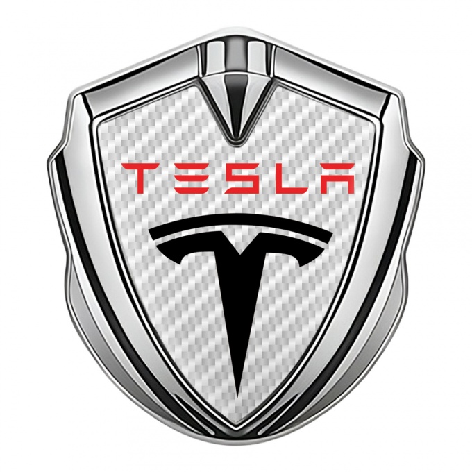 Tesla Trunk Metal Badge Silver White Carbon Red Logo Design