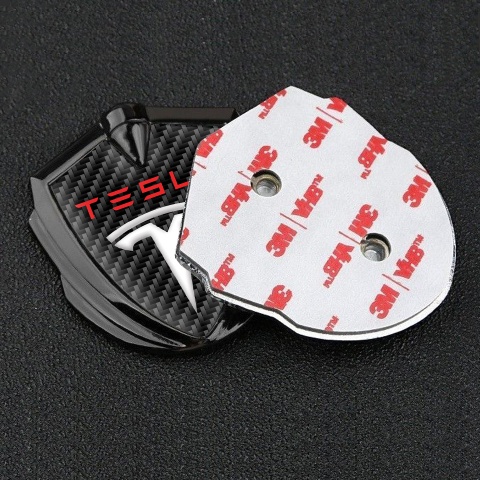 Tesla 3D Car Metal Emblem Graphite Black Carbon Red Logo Design