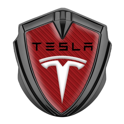 Tesla Fender Emblem Badge Graphite Red Carbon Black Logo Design