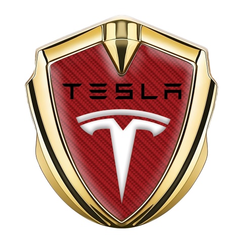 Tesla Fender Emblem Badge Gold Red Carbon Black Logo Design