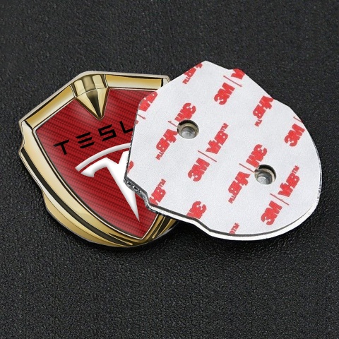 Tesla Fender Emblem Badge Gold Red Carbon Black Logo Design