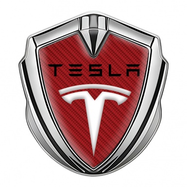 Tesla Fender Emblem Badge Silver Red Carbon Black Logo Design