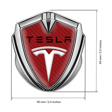 Tesla Fender Emblem Badge Silver Red Carbon Black Logo Design