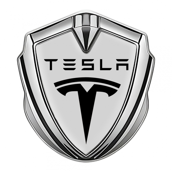 Tesla Trunk Emblem Badge Silver Grey Template Black Logo Design