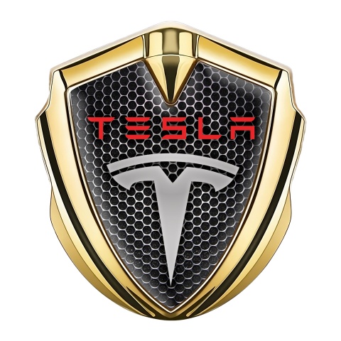 Tesla Bodyside Emblem Badge Gold Dark Hexagon Edition