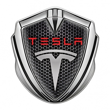 Tesla Bodyside Emblem Badge Silver Dark Hexagon Edition