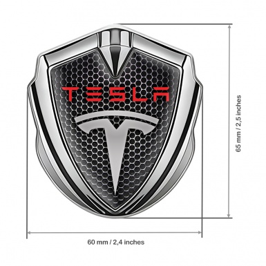 Tesla Bodyside Emblem Badge Silver Dark Hexagon Edition