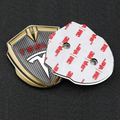 Tesla Tuning Emblem Self Adhesive Gold Light Carbon Red Logo