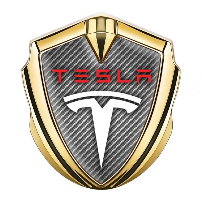 Tesla Tuning Emblem Self Adhesive Gold Light Carbon Red Logo