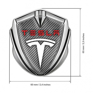 Tesla Tuning Emblem Self Adhesive Silver Light Carbon Red Logo