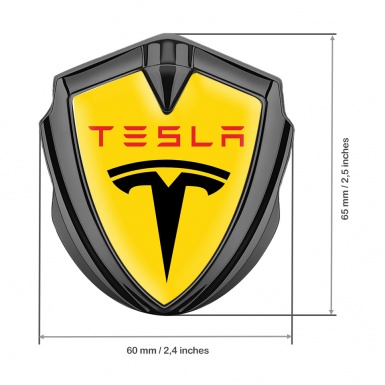 Tesla Fender Emblem Badge Graphite Yellow Base Red Logo Design