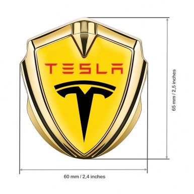 Tesla Fender Emblem Badge Gold Yellow Base Red Logo Design