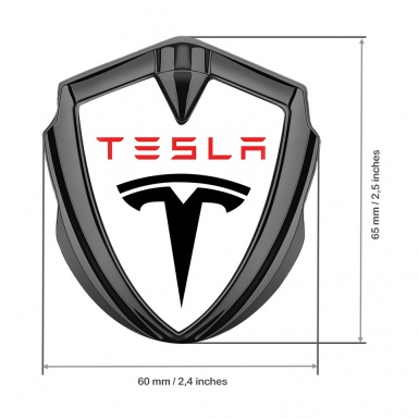 Tesla Bodyside Emblem Graphite White Base Black Red Logo Design