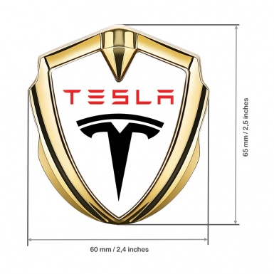 Tesla Bodyside Emblem Gold White Base Black Red Logo Design