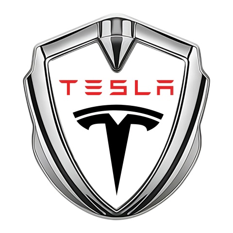Tesla Bodyside Emblem Silver White Base Black Red Logo Design