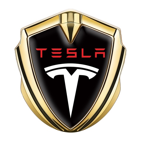 Tesla Fender Emblem Badge Gold Black Base White Red Logo
