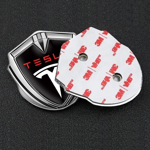 Tesla Fender Emblem Badge Silver Black Base White Red Logo